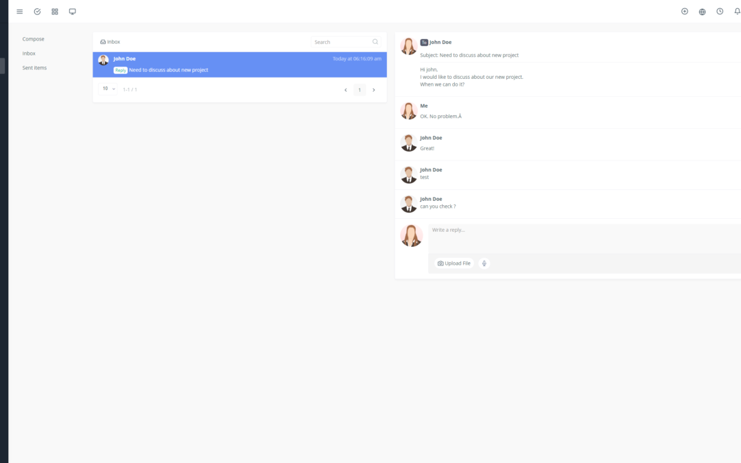 A chat window interface for communicating with a customer service representative or your employees. Yoneos